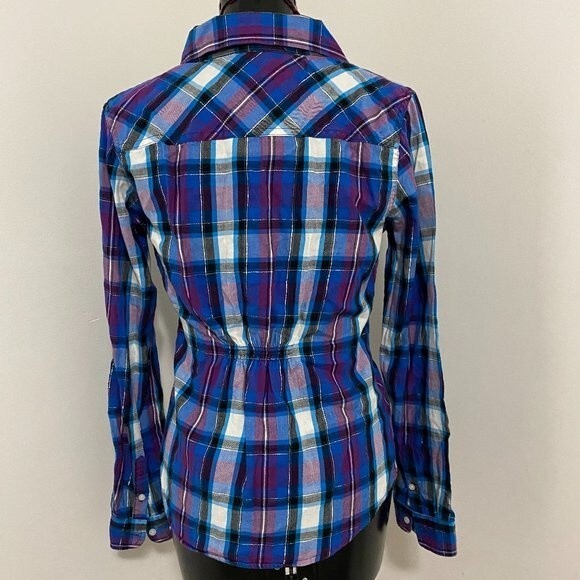 Aeropostale Cotton Checked Button Down Long Sleeve Womens Top Size M - Picture 3 of 7